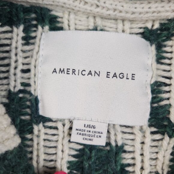 American Eagle HEAVY Full Zip Jacket Cardigan Sweater Sz Large Cabincore Argyle - Picture 5 of 14